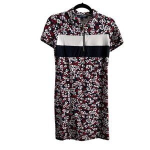 Tommy Hilfiger Women SZ S Blue/Red/White Floral 1/4 Zip Collared S/S Shirt Dress
